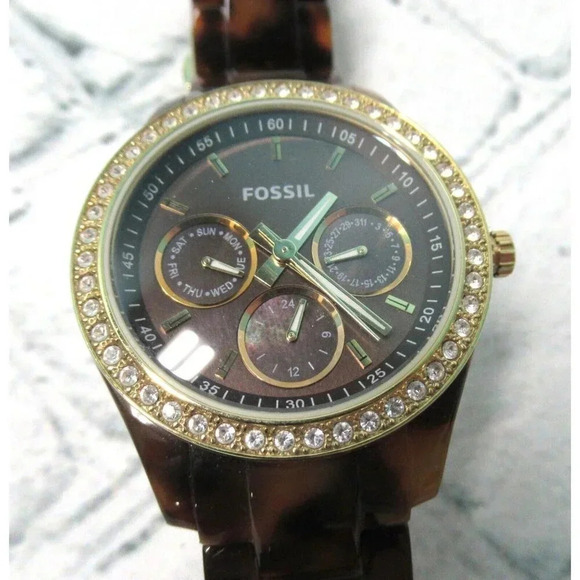 Fossil Accessories - Fossil Stella Watch Brown Faux Tortoise Shell Band Women 6.5" Needs Battery